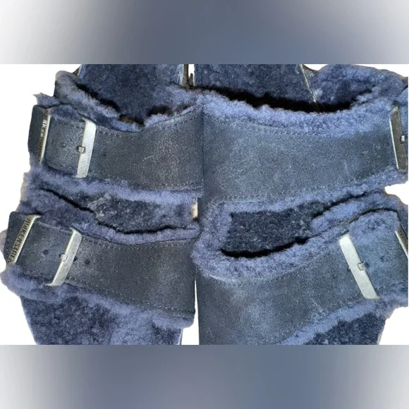 BIRKENSTOCK Arizona blue fur suede sandals women’s shoes size 41 10 10.5 - Picture 16 of 17
